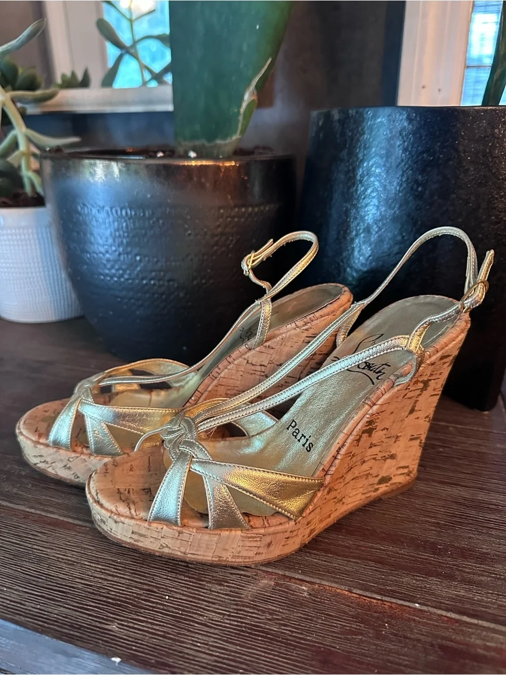 Christian Louboutin Metallic Gold Wedges - Picture 4 of 10